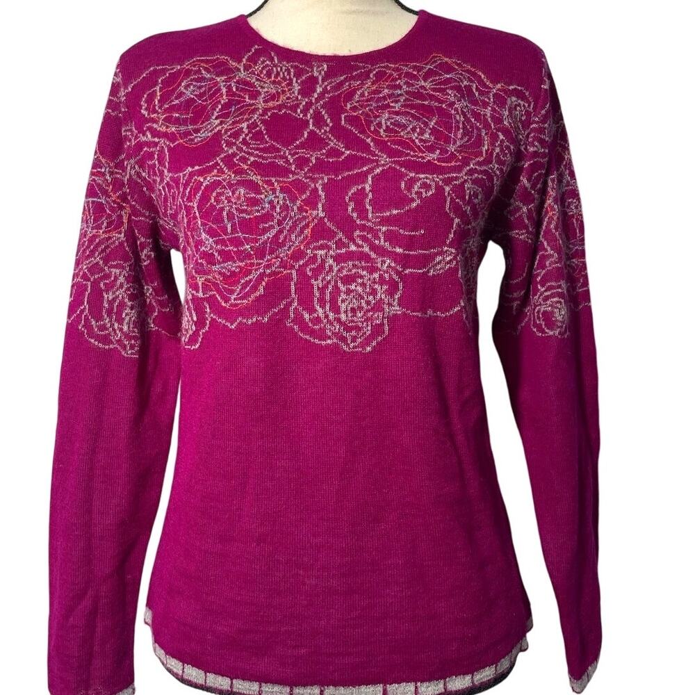 Sol Baby Alpaca Pink Knit Pullover Sweater Artistic Women's Size M Stretch